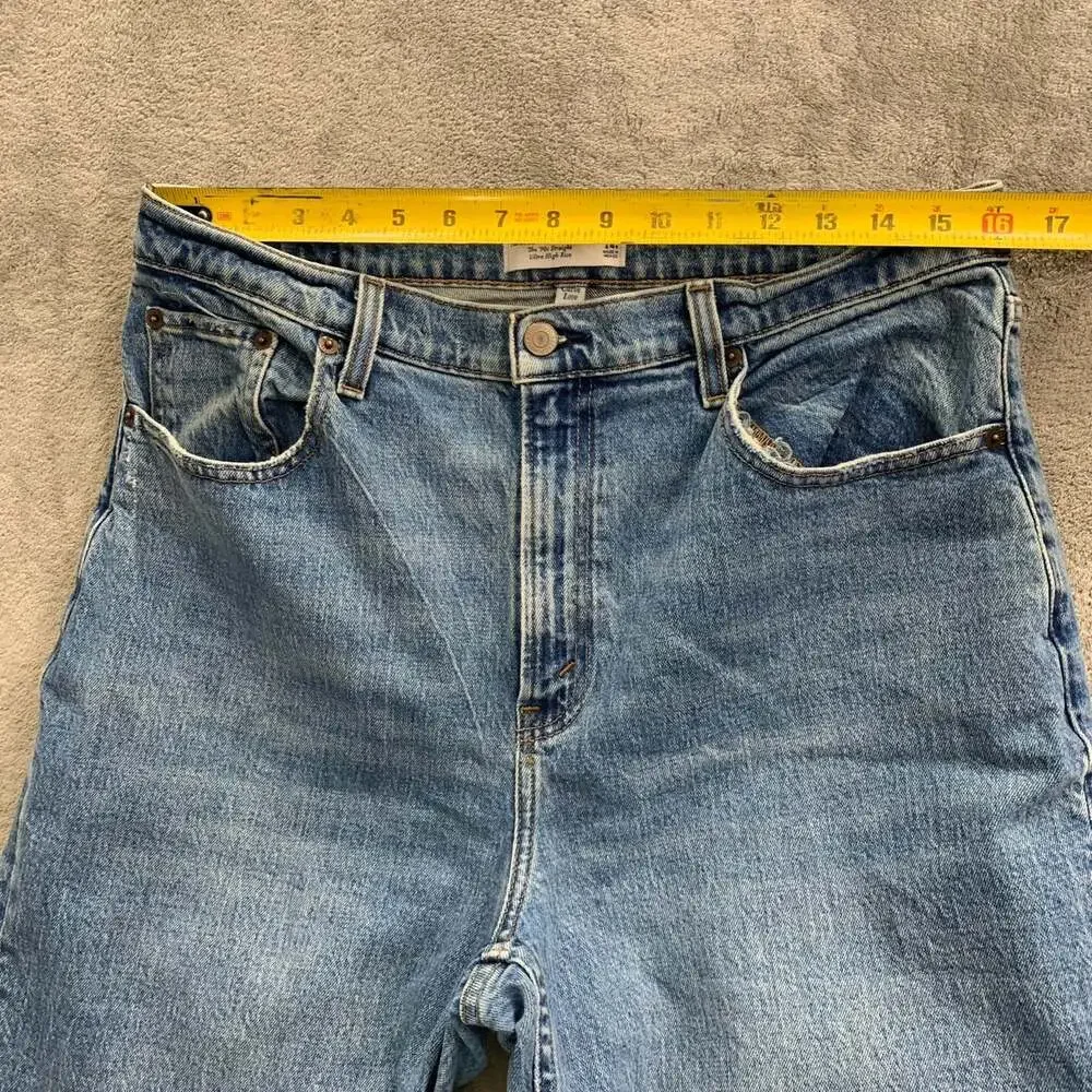 Abercrombie & Fitch 90s Straight Ultra High Rise Jeans Womens 32 14R Blue Denim